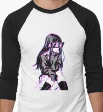 SCHOOLGIRL (Glitch) - Sad Japanese Anime Aesthetic Men's Baseball ¾ T-Shirt