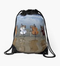4 Cellos on the beach ... Drawstring Bag