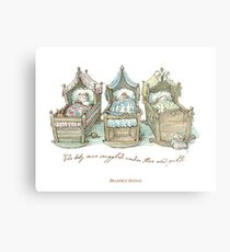 The Brambly Hedge baby mice snuggle in their cots Metal Print