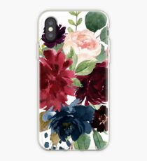 Burgunder-Aquarell mit Blumen iPhone-Hülle & Cover