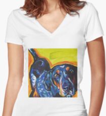 Bluetick Coonhound Dog Bright colorful pop dog art Women's Fitted V-Neck T-Shirt
