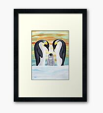 Penguin Family with Baby Penguin Framed Print