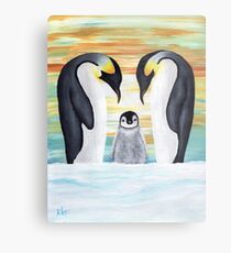 Penguin Family with Baby Penguin Metal Print