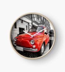 Red car fiat 500 black white colorsplash in italy Clock