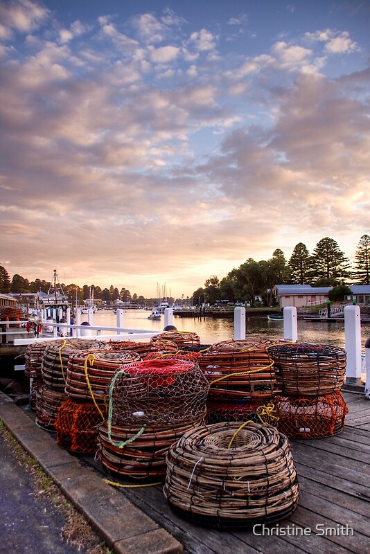 "Cray Pots Beside the Moyne River, Port Fairy, Victoria" by Christine Smith Redbubble