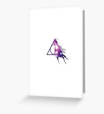 Galaxy Hallows - half paint drops (pink galaxy) - wand, cloak, stone Greeting Card