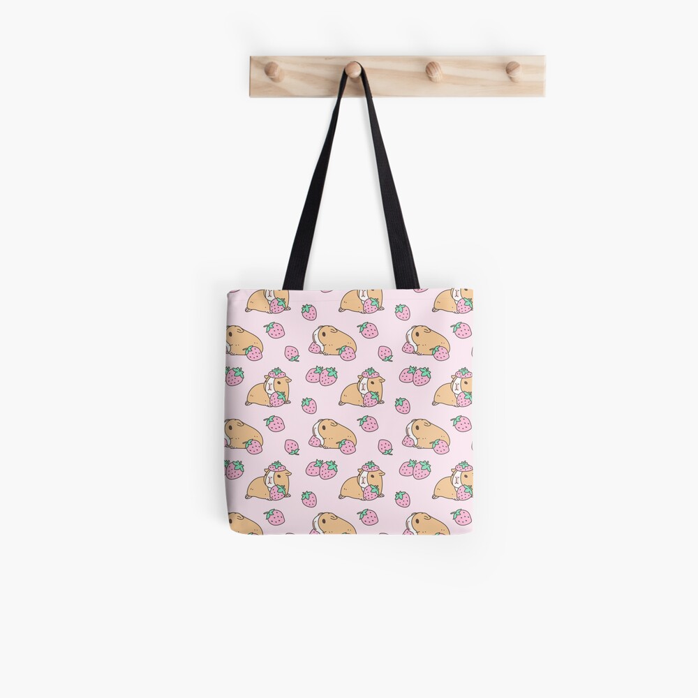 Pink Guinea Pig and Strawberry Pattern Tote Bag