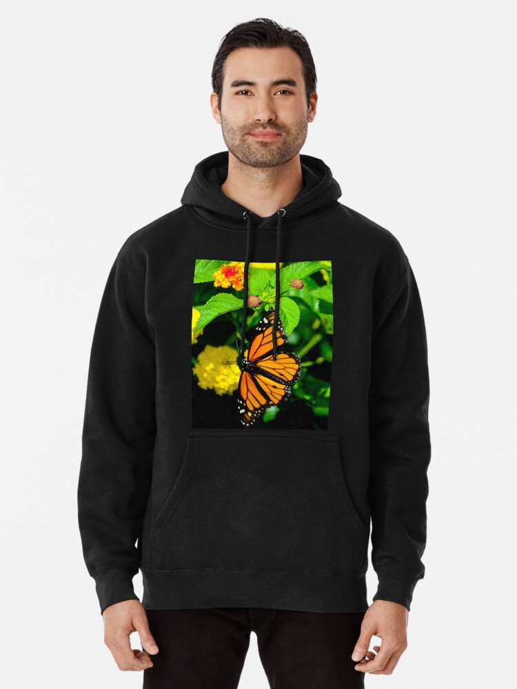 black hoodie with orange butterfly