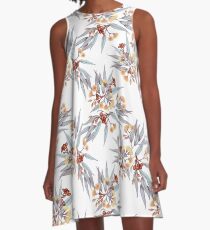 Gumnuts and Eucalyptus in Rust, Grey and Golden A-Line Dress
