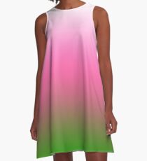 Ombre White to Pink to Green A-Line Dress