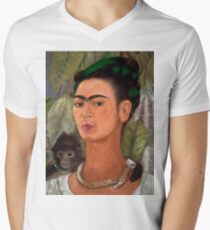 Frida Kahlo self portrait with monkey Men's V-Neck T-Shirt