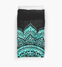 Schwarzes und aquamarines Mandala Bettbezug