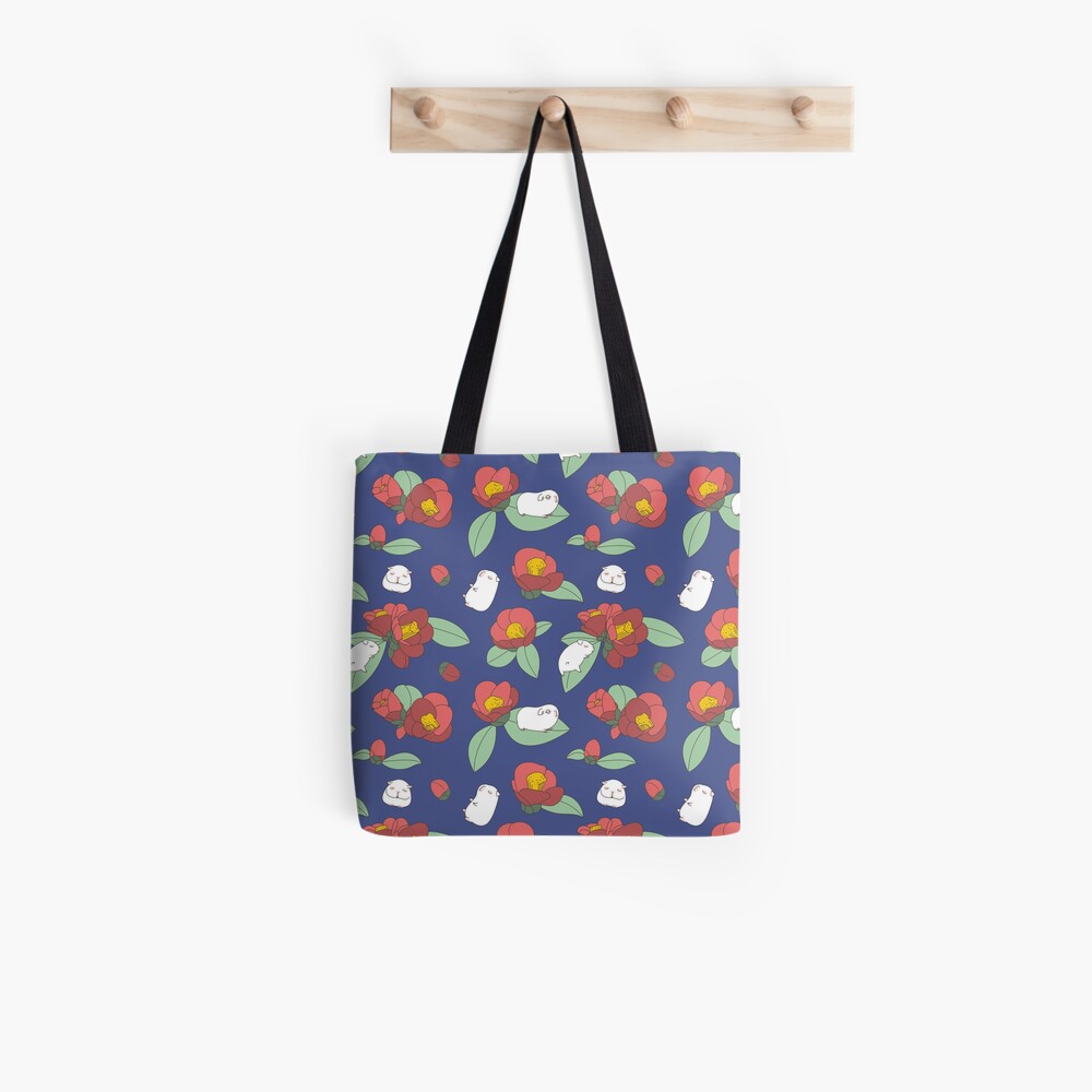 Japanese Camellia and Albino Guinea Pig Pattern Tote Bag