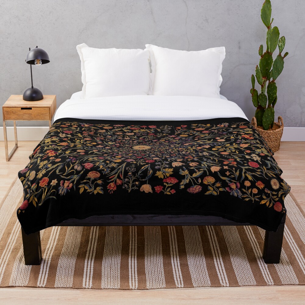 Medieval Flowers On Black Throw Blanket By Bloomingvine Redbubble