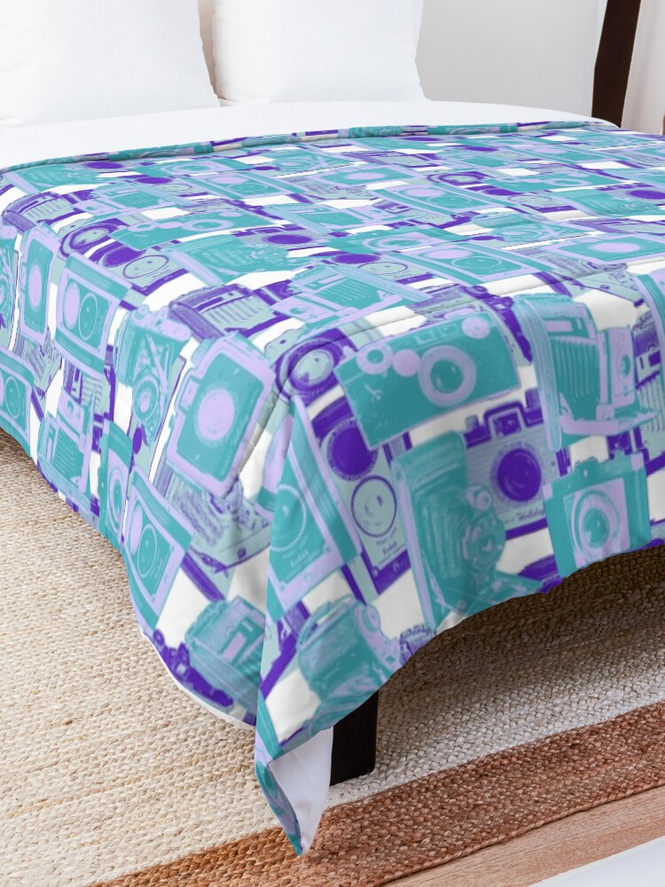 Alternate view of Vintage Camera Pattern in Turquoise and Blue Comforter