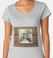 Bird Barbed Wire Fence Grasslands Collage Wood Frame Women's Premium T-Shirt