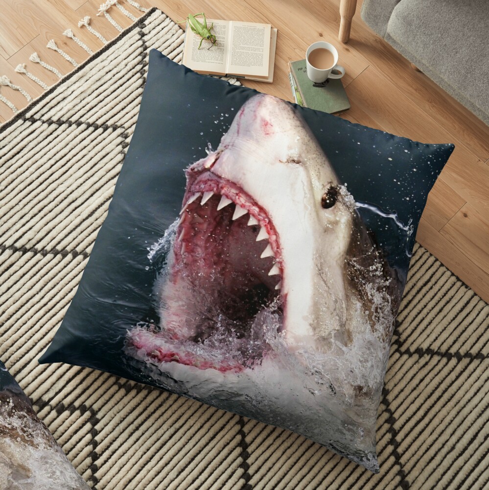 Great White Shark 3d Shark Bite Floor Pillow By Banwa Redbubble