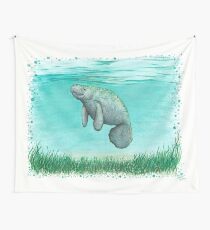 "Mossy Manatee" by Amber Marine ~ Watercolor and ink painting, art © 2016 Wall Tapestry