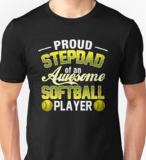 T-Shirt For Step Dad From Softball Player Father's Day Tee. Unisex T-Shirt