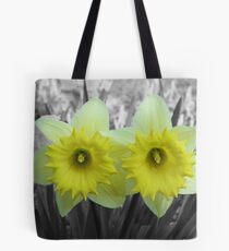 Yellow Daffodils on Black and White Tote Bag