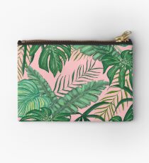 Pretty Pink & Tropical Greenery Pattern Zipper Pouch