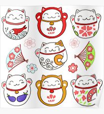 Magical cats Maneki Neko, bring luck, wealth and prosperity Poster