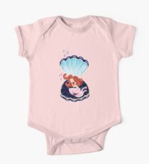 Pink mermaid sleeping in a blue sea shell One Piece - Short Sleeve
