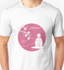 Branch of cherry blossoms and asian woman. Unisex T-Shirt