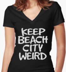 Keep Beach City Weird Women's Fitted V-Neck T-Shirt