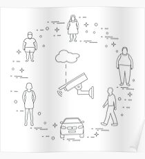 Security camera, boy, woman, girl, men, car. Poster