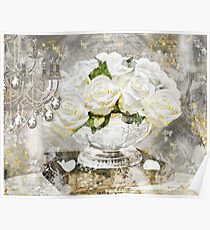 Shabby Cottage Roses Gold Glitter Poster