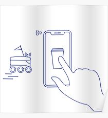 Order in smart phone app, delivery with robot. Poster