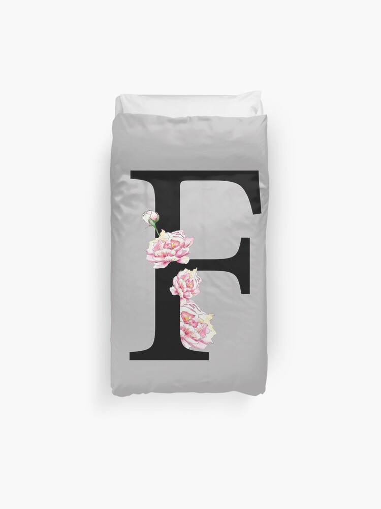 Letter F Peonies Floral Uppercase Alphabet Watercolor Duvet