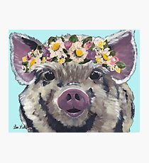 Cute Pig Art, Farmhouse pig with flower crown Photographic Print