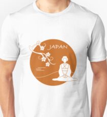 Branch of cherry blossoms and asian woman. Unisex T-Shirt