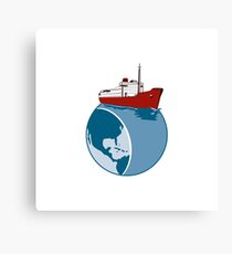 Vintage Passenger Ship on Top of World Retro Canvas Print