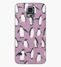 Happy Penguins and Snow on a purple background Case/Skin for Samsung Galaxy