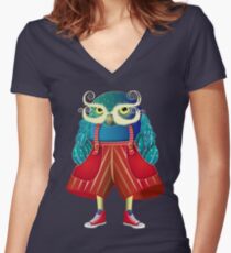 My Owl Red Pants Women's Fitted V-Neck T-Shirt