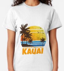 Old School Kauai Sun Sand Beach Palm Tree Classic T-Shirt