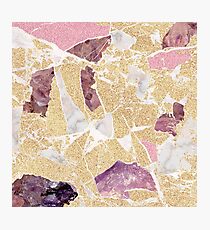 White Pink and rose gold elegant marble stone pattern Photographic Print