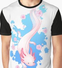 Axolotl Swimming with Cherry Blossoms Graphic T-Shirt