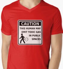 Fart Warning This Human May Emit Toxic Gas Funny Gag V-Neck T-Shirt