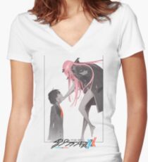 Darling in the Franxx Hiro and Zero Two logo Women's Fitted V-Neck T-Shirt