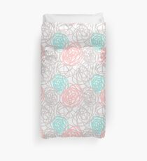 Teal Pink and Gray Scribble Art Duvet Cover