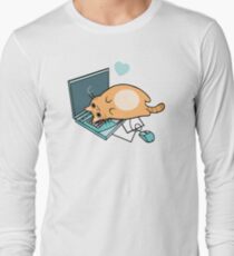Cute Laptop Cat Long Sleeve T-Shirt