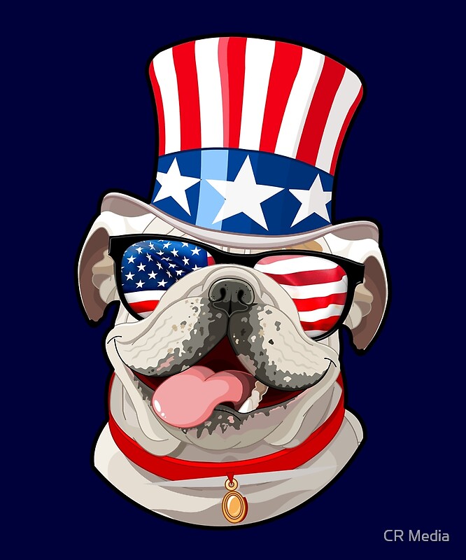 "English Bulldog American Flag Hat 4th of July Dog" by