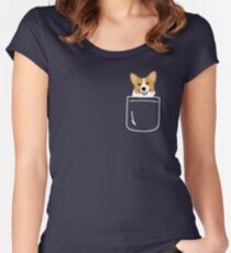 Corgi In Pocket Funny Cute Puppy Big Happy Smile Women's Fitted Scoop T-Shirt