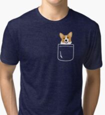Corgi In Pocket Funny Cute Puppy Big Happy Smile Tri-blend T-Shirt