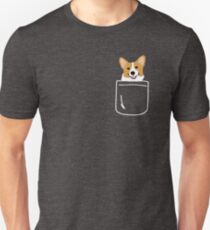 Corgi im Taschen-lustigen netten Welpen-großen glücklichen Lächeln Unisex T-Shirt