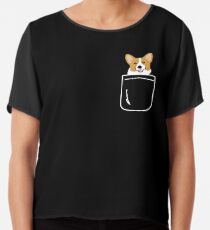 Corgi In Pocket Funny Cute Puppy Big Happy Smile Chiffon Top